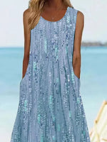 Floral Printed Vacation Loose Sleeveless H-Line Short Dress