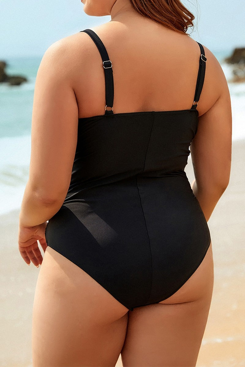 Solid Color Straps Deep V Ruched One Piece Swimsuit