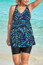 Curvedream Leaf Print Long Length V-neck Tankini Set