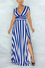 SEXY STRIPED HIGH WAIST MAXI DRESS