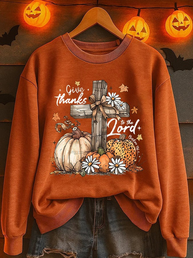 Retro Autumn Pumpkin Print Sweatshirt