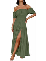 Women's Off Shoulder Side Split Flowy Maxi Dress