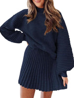 Women's Ribbed Sweater Two Piece Skirt Sets