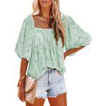 Ladies Square Collar Jacquard Chiffon Loose Tops