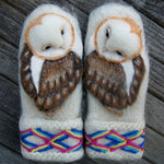 Hand Knitted Wool Nordic Mittens With Owls