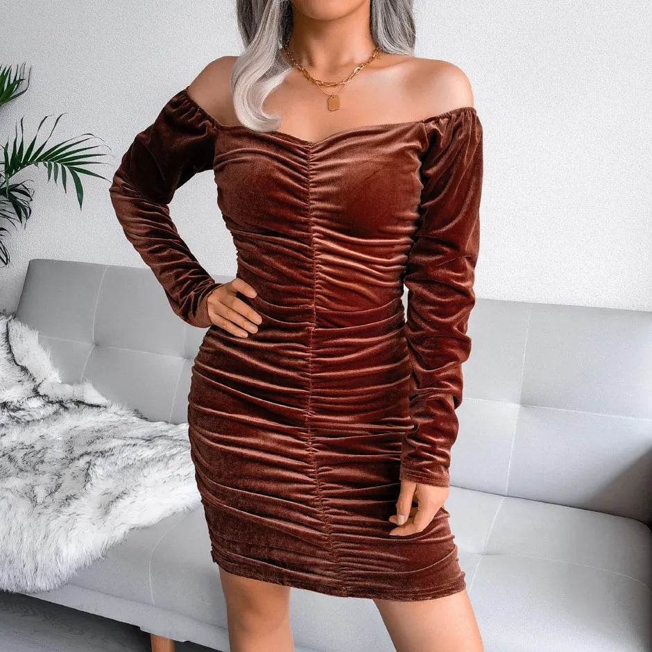 Sexy Square Neck Velvet Hip Wrap Dress