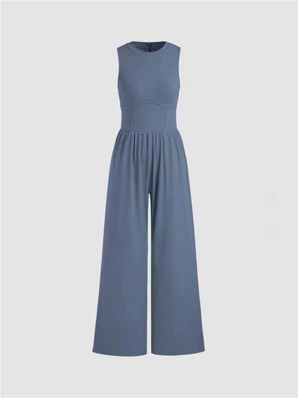 Women's Solid Sleeveless Wide Leg Jumpsuit