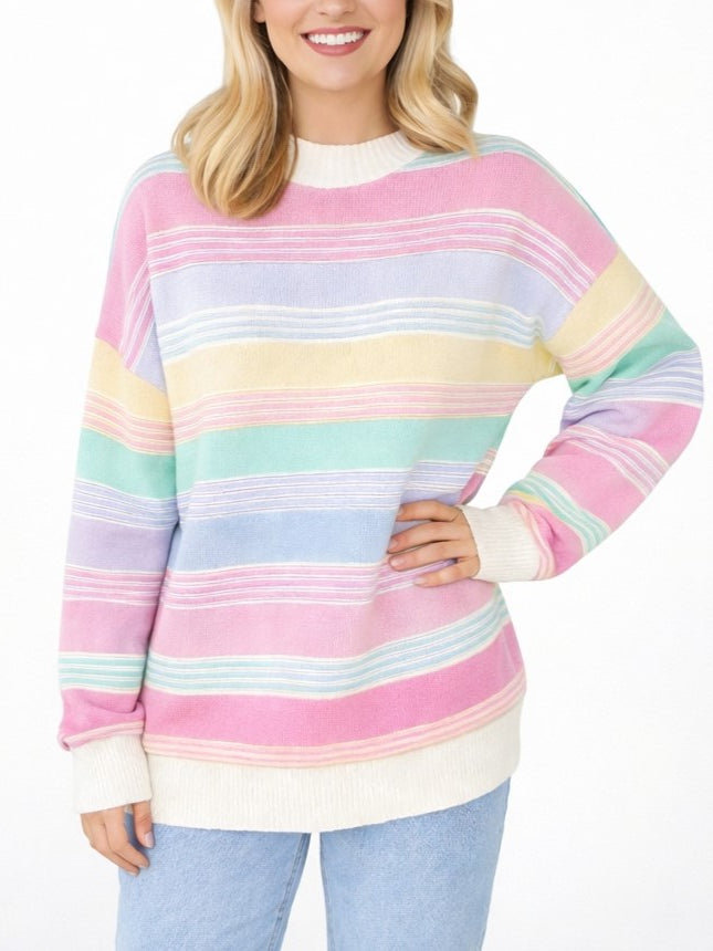 Women'S Colorful Striped Crew Neck Sweater