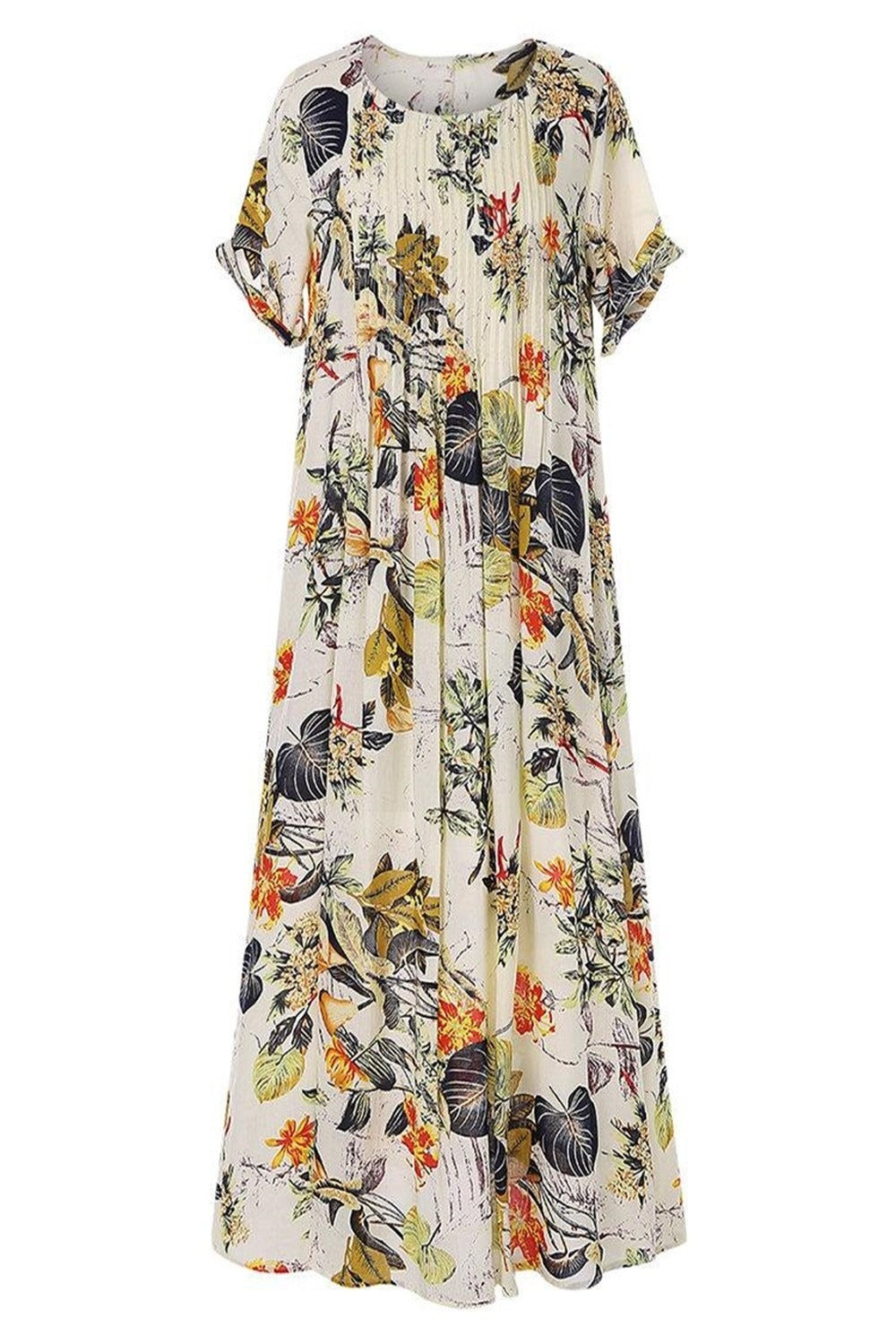 Floral Print Round Neck Short Sleeves Maxi Dress