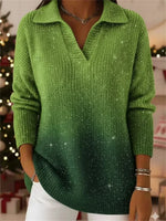 Dreamy Starry Sky Gradient Polo Collar Long Sleeve Casual Loose Sweater