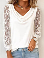 Elegant White Round Neck Lace Long Sleeve Casual Blouse