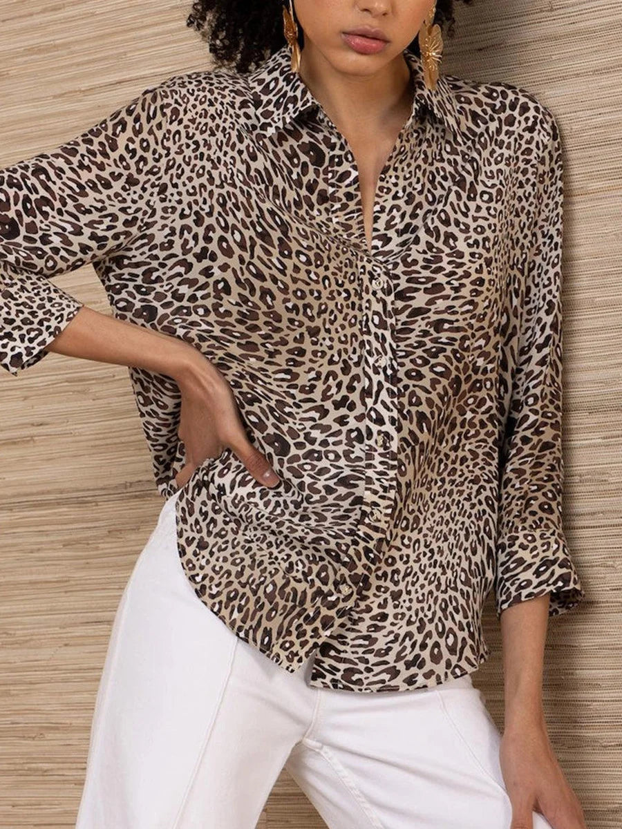 Wild Leopard Print Long Sleeve Shirt