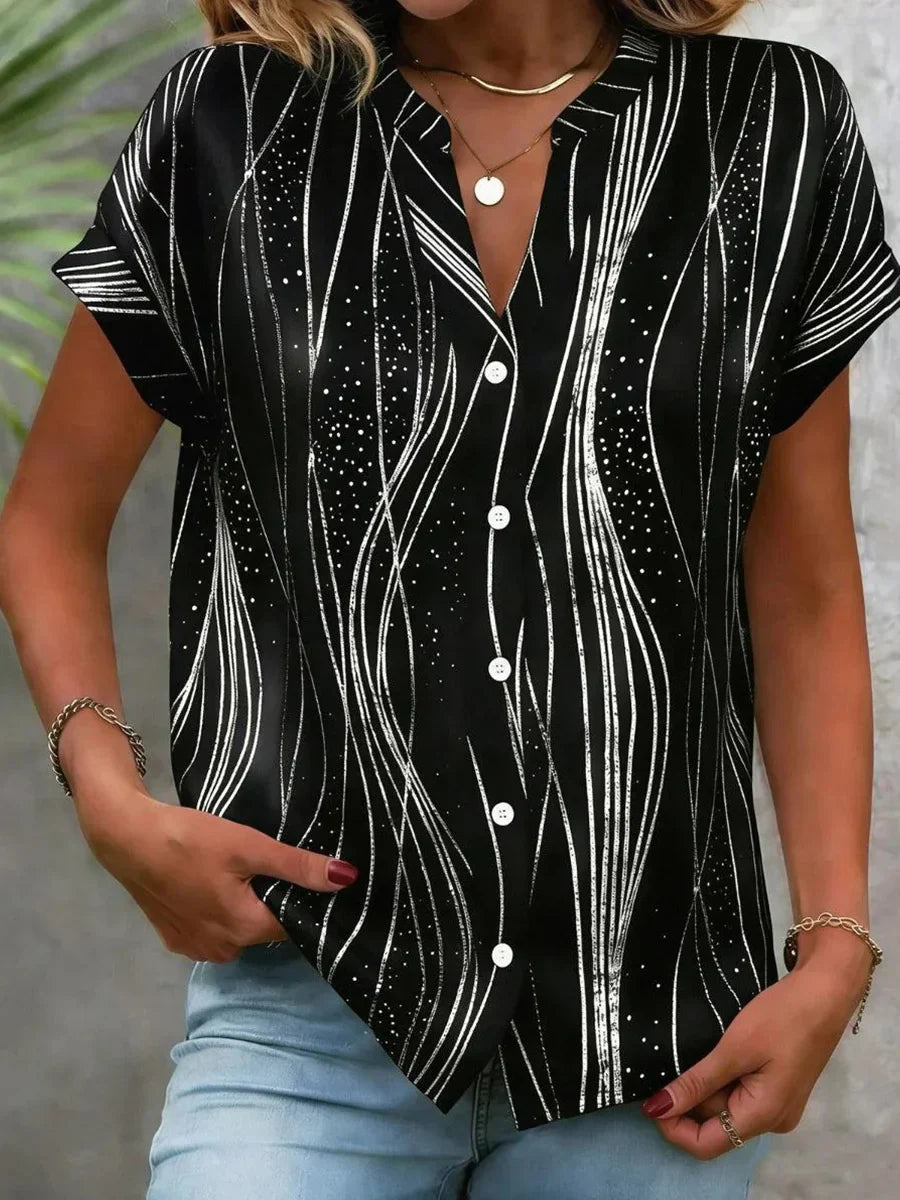 Black Abstract Print Short Sleeve Top