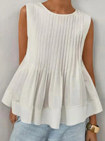 Classic Solid White Pleated Sleeveless Top