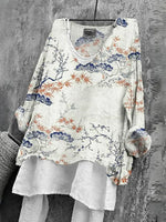 Women's Grey Bamboo Print Long Sleeve Top