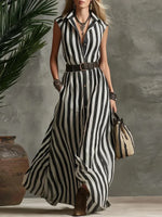 Black-white Striped Sleeveless Maxi Dress