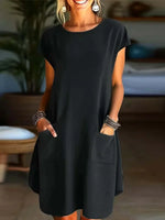 Comfortable Black Round Neck Short Sleeve Mini Dress