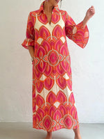 Bold Geometric Print Bell Sleeve Maxi Dress