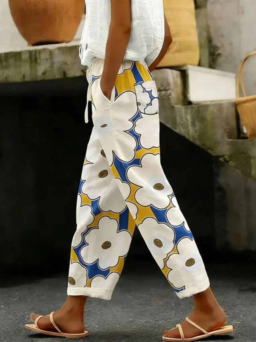 Loose Floral Print Side Pocket Pants