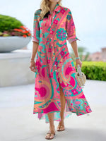 Vibrant Floral Print Long Sleeve Midi Dress