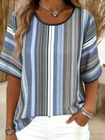 Vintage Striped Round Neck Short Sleeve Shirt