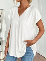 Elegant Solid Color V-neck Short Sleeve Blouse