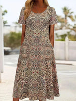 Ethnic Print Round Neck Short Sleeve Dress