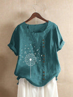 Musical Note Print Buttons Short Sleeves T-shirt