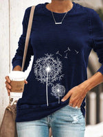 Dandelion Print Crew Neck Long Sleeves Sweatshirt
