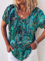 Geometric Print V-neck Short Sleeves T-shirt