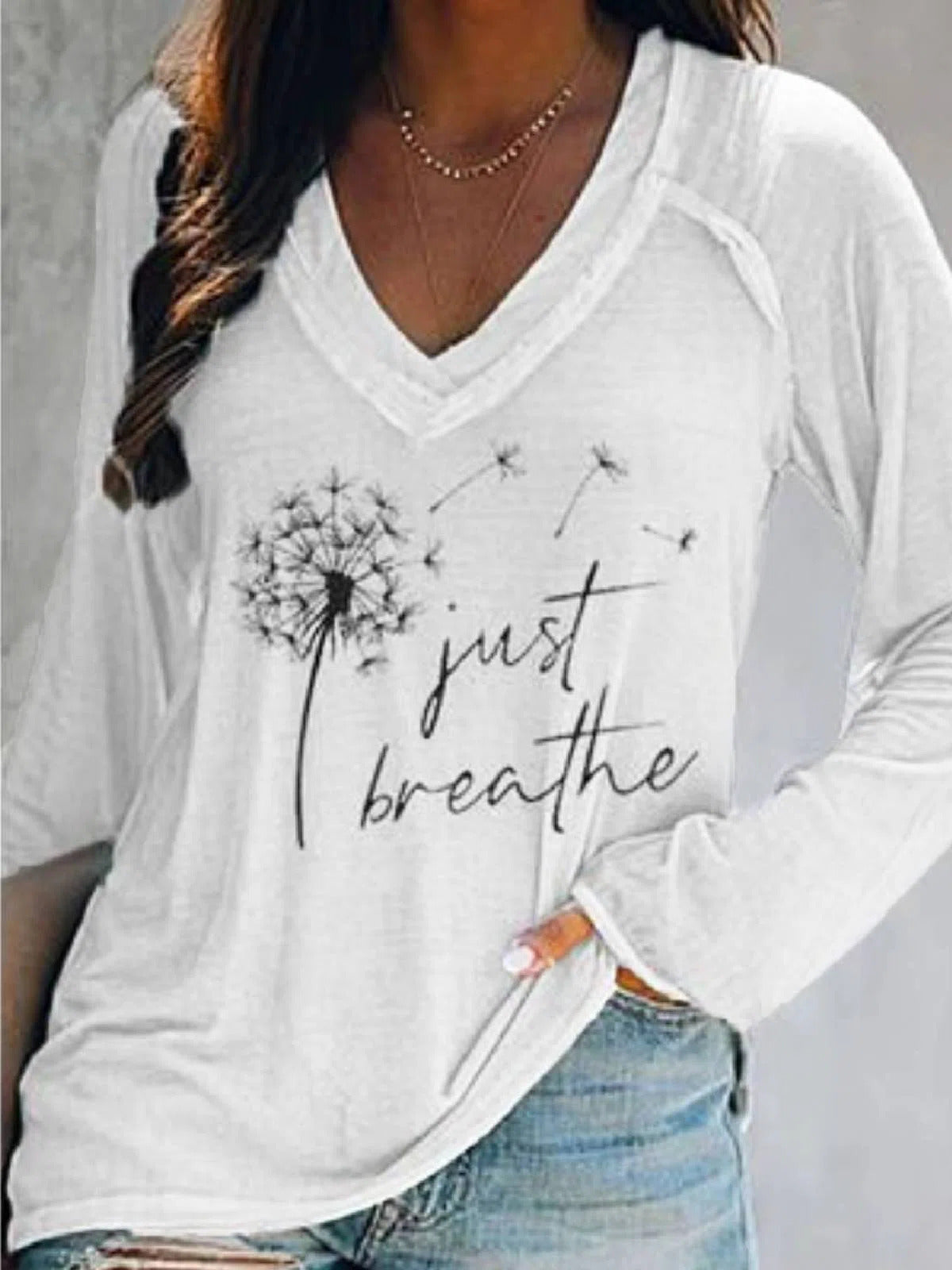 Dandelion Print V-neck Long Sleeves Sweatshirt