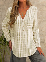 Plaid V-neck Buttons Casual Long Sleeves Blouse