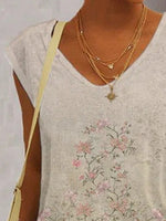Floral Print V-neck Casual Sleeveless T-shirt