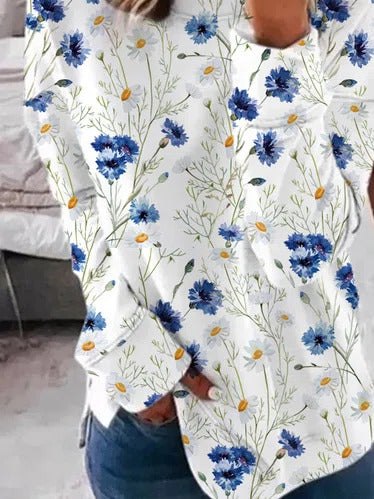 Floral Print Round Neck Long Sleeves Sweatshirt
