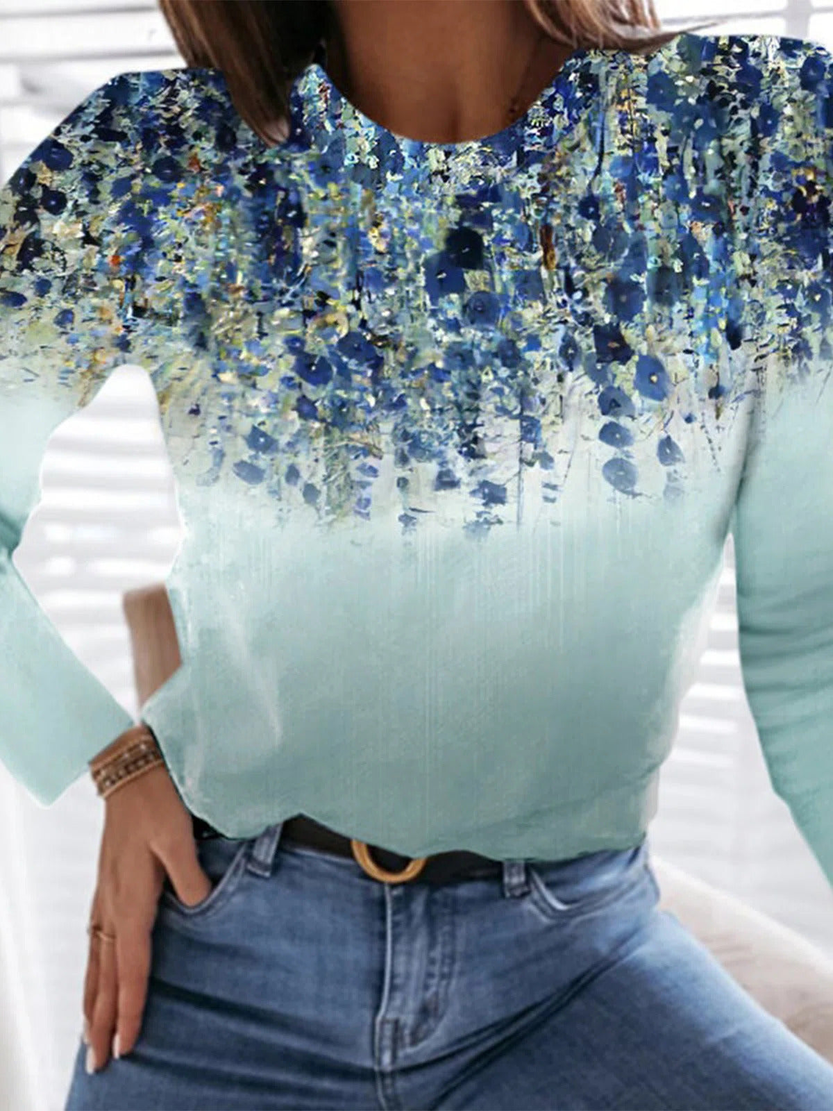 Floral Print Crew Neck Long Sleeves Sweatshirt