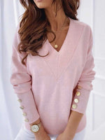 Solid Color V-neck Casual Long Sleeves Sweatshirt
