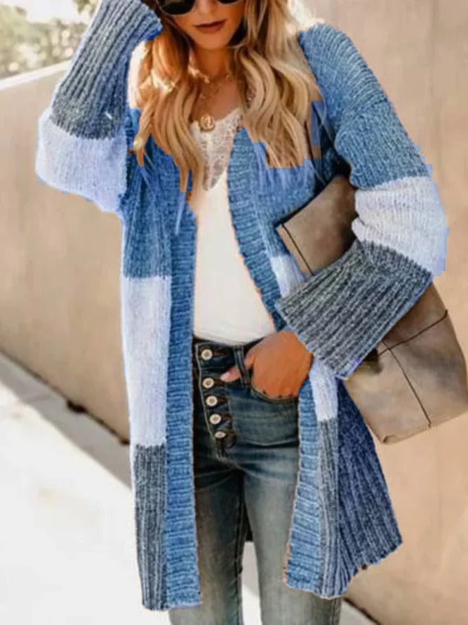 Color Block Long Sleeves Casual Sweater Cardigan