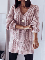 Casual Solid Color V-neck Long Sleeves Sweater