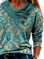 Ethnic Tribal Print Buttons Long Sleeves Sweatshirt