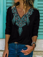 Ethnic Print V-neck Vintage Long Sleeves Sweatshirt