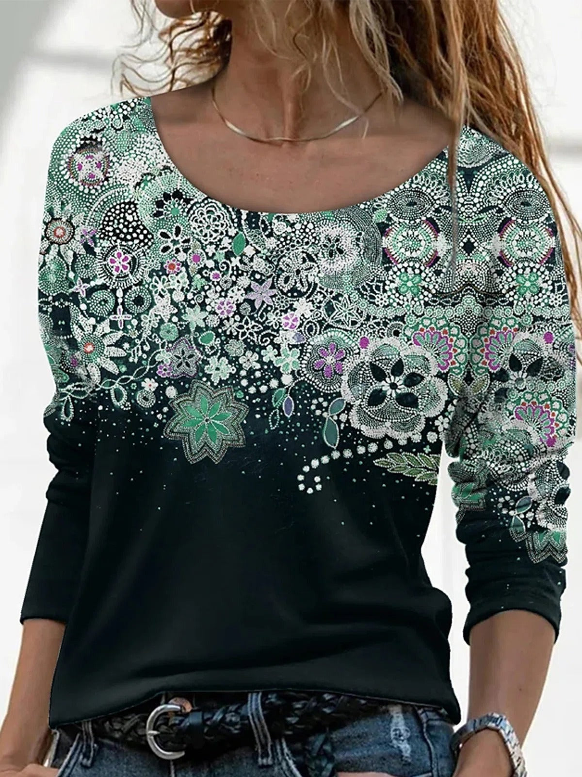 Floral Print Crew Neck Daily Long Sleeves Sweatshirt
