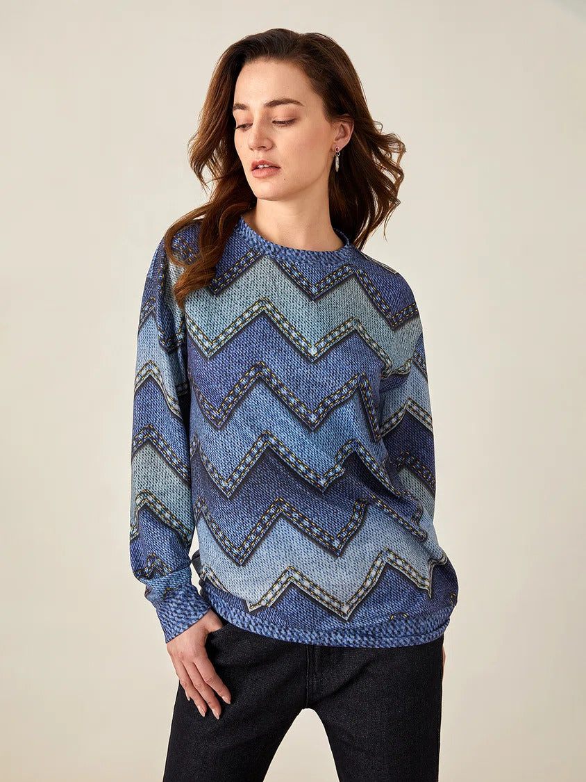 Geometric Print Round Neck Long Sleeves Sweatshirt