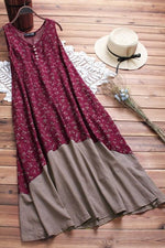 Floral Print Patchwork V-neck Sleeveless Maxi Dress