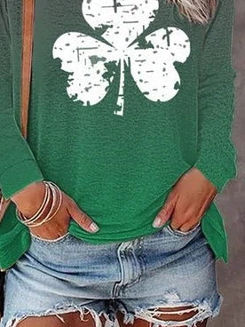 Clover Print Round Neck Long Sleeves Sweatshirt