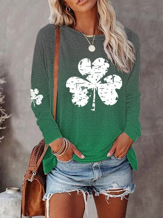 Clover Print Round Neck Long Sleeves Sweatshirt
