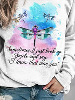 Dragonfly Letter Print O-neck Long Sleeves Sweatshirt
