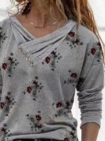 Floral Print Cowl Neck Long Sleeves Sweatshirt