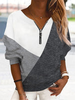 Plain Color Block Zipper Loose Sweatshirts