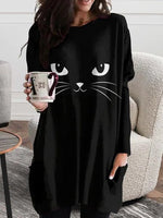 Loose Crew Neck Cat Halloween Long Sleeve T-Shirt