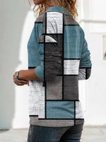 Color Block Buttons Lapel Neck Long Sleeves Sweatshirt